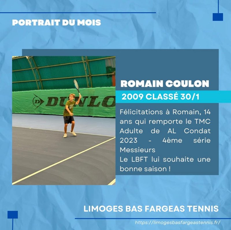 portrait de Romain Coulon, jeune joueur du LBFT qui a remporté un tournoi